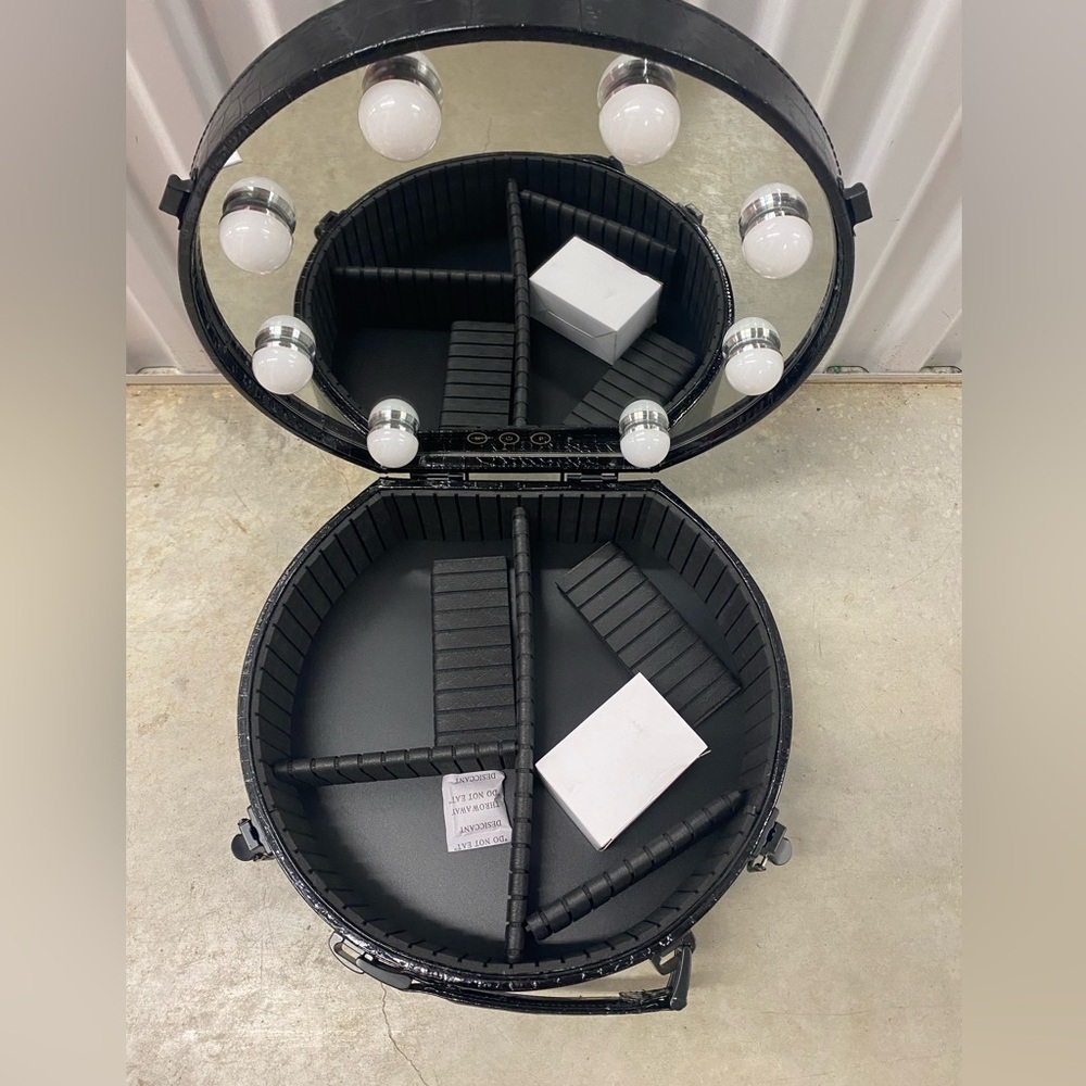 Black Leather Makeup Case with Lights and Mirror